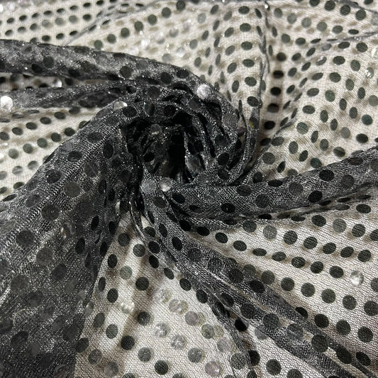 Black Metallic 3mm Sequin Nylon Jersey Fabric – 44″ Wide Dress Craft Costume Decor Material By The Meter