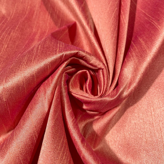 Coral Rose Raw Silk Faux Dupion 100% Polyester Upholstery Fabric Bridal Material 44" By The Meter