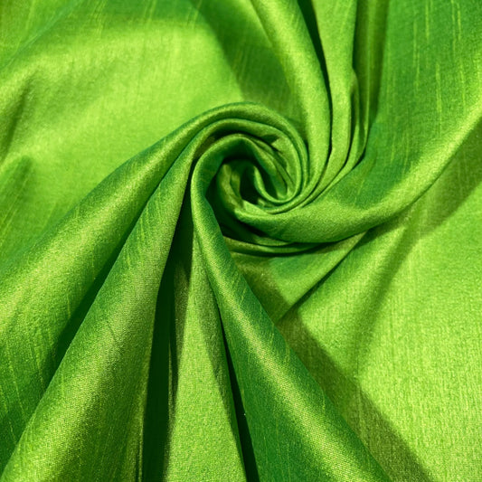 Lime Green Raw Silk Faux Dupion 100% Polyester Upholstery Fabric Bridal Material 44" By The Meter