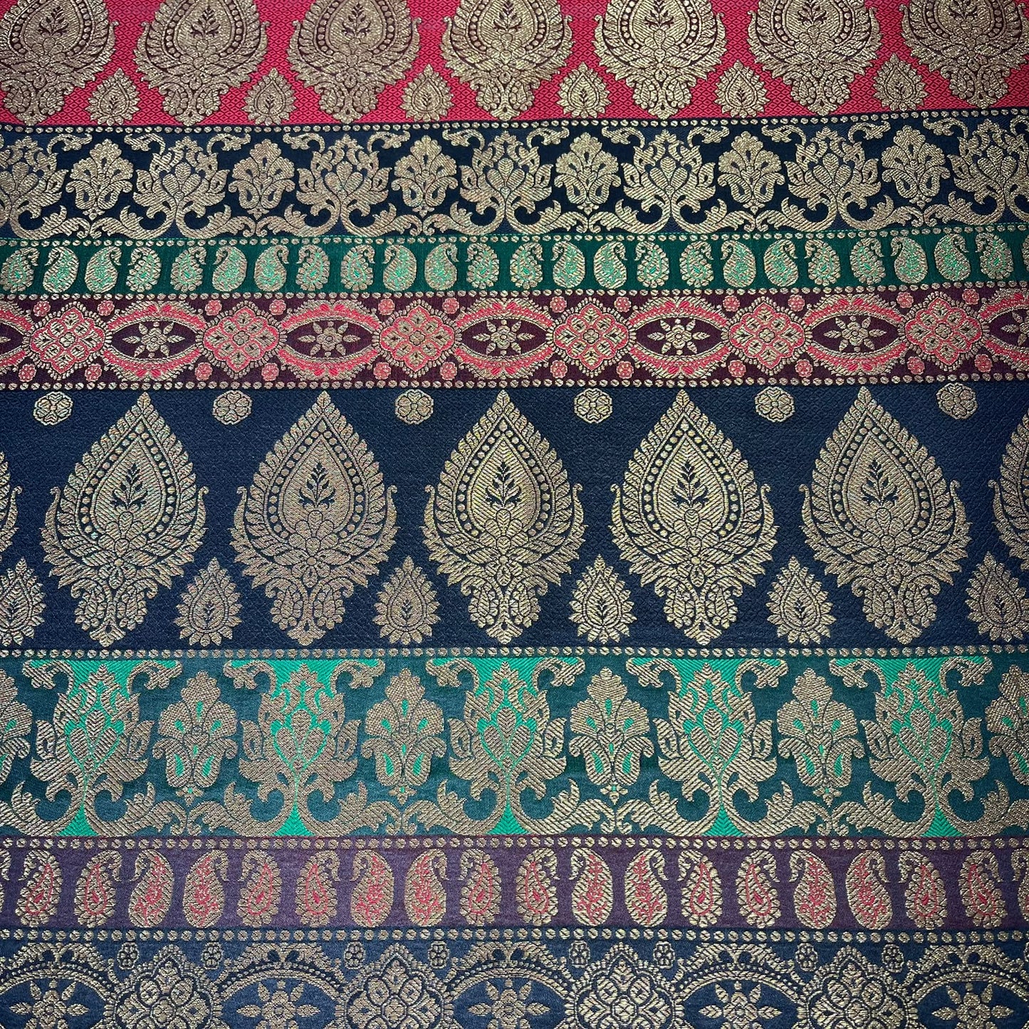 Multicolour - Antique Gold Floral Jacquard Ornamental Banarasi Brocade Bridal, Dressmaking, Costume Fabric 44" Wide By The Meter