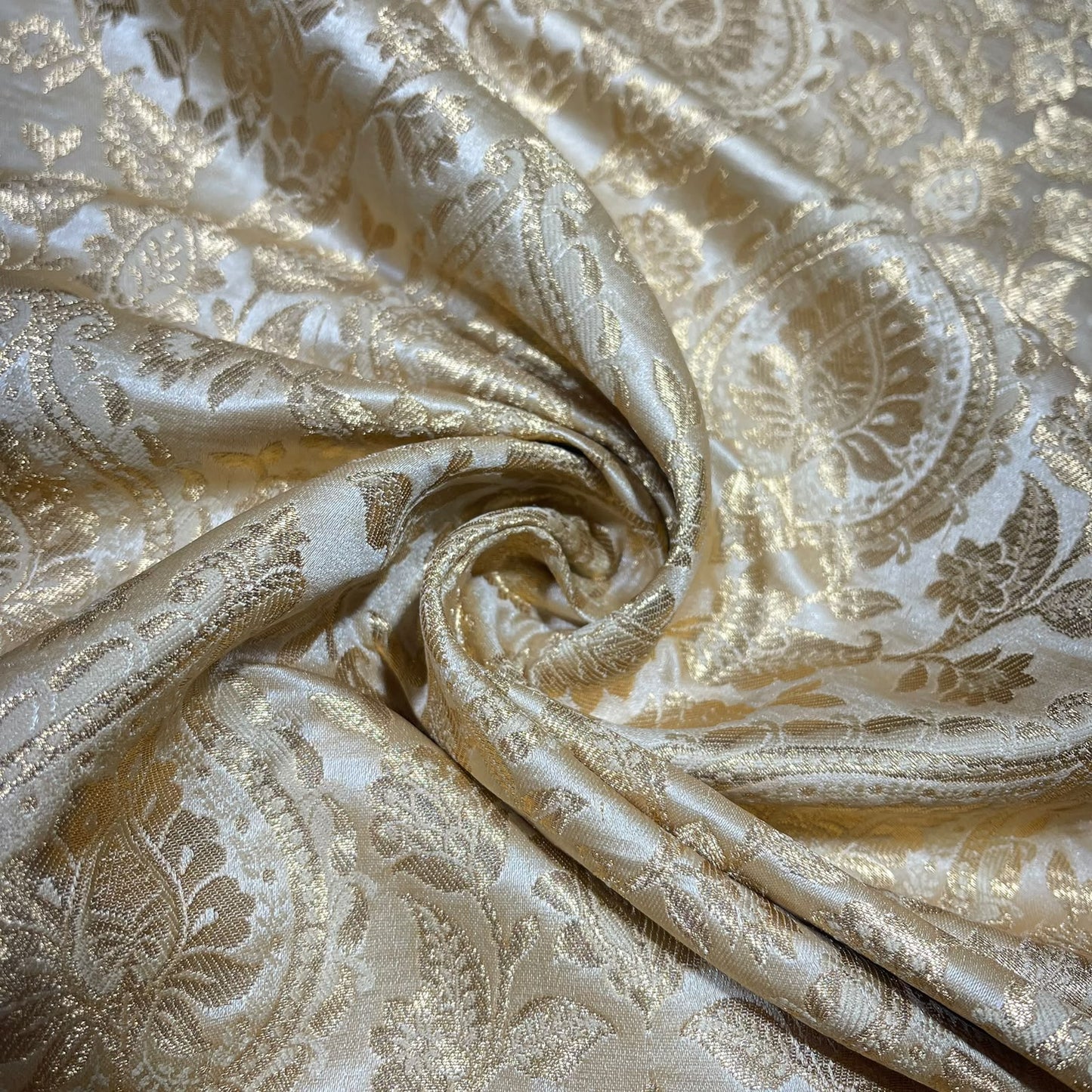 Gold Floral Weave Banarasi Brocade Bridal, Dressmaking, Costume Fabric 44" Wide By The Meter