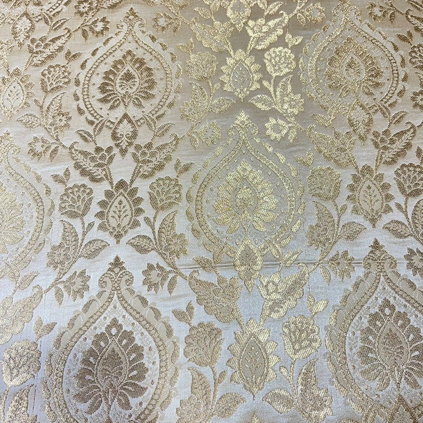 Gold Floral Weave Banarasi Brocade Bridal, Dressmaking, Costume Fabric 44" Wide By The Meter