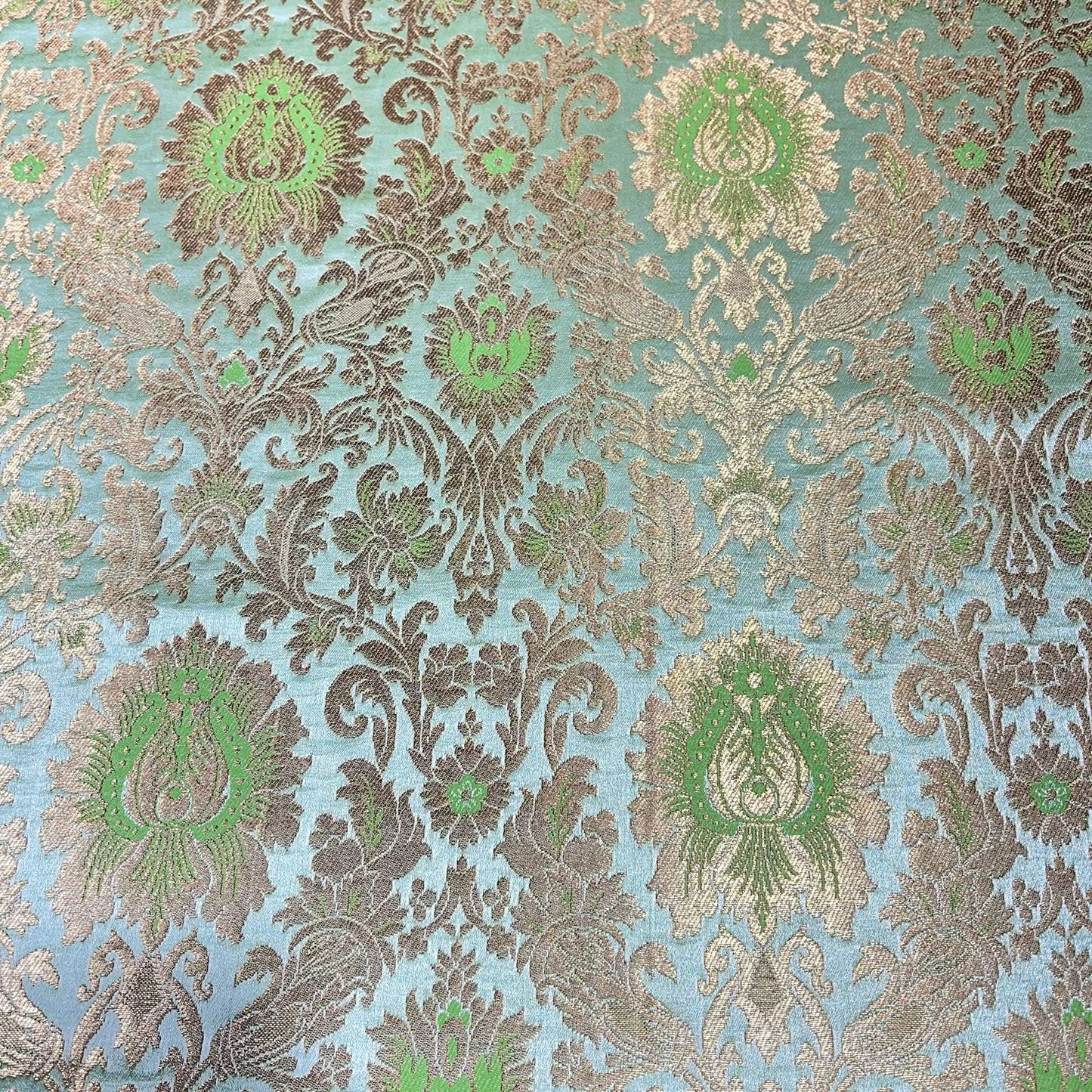 Lime Tulip Damask Banarasi Brocade Bridal, Dressmaking, Costume Fabric 44" Wide By The Meter
