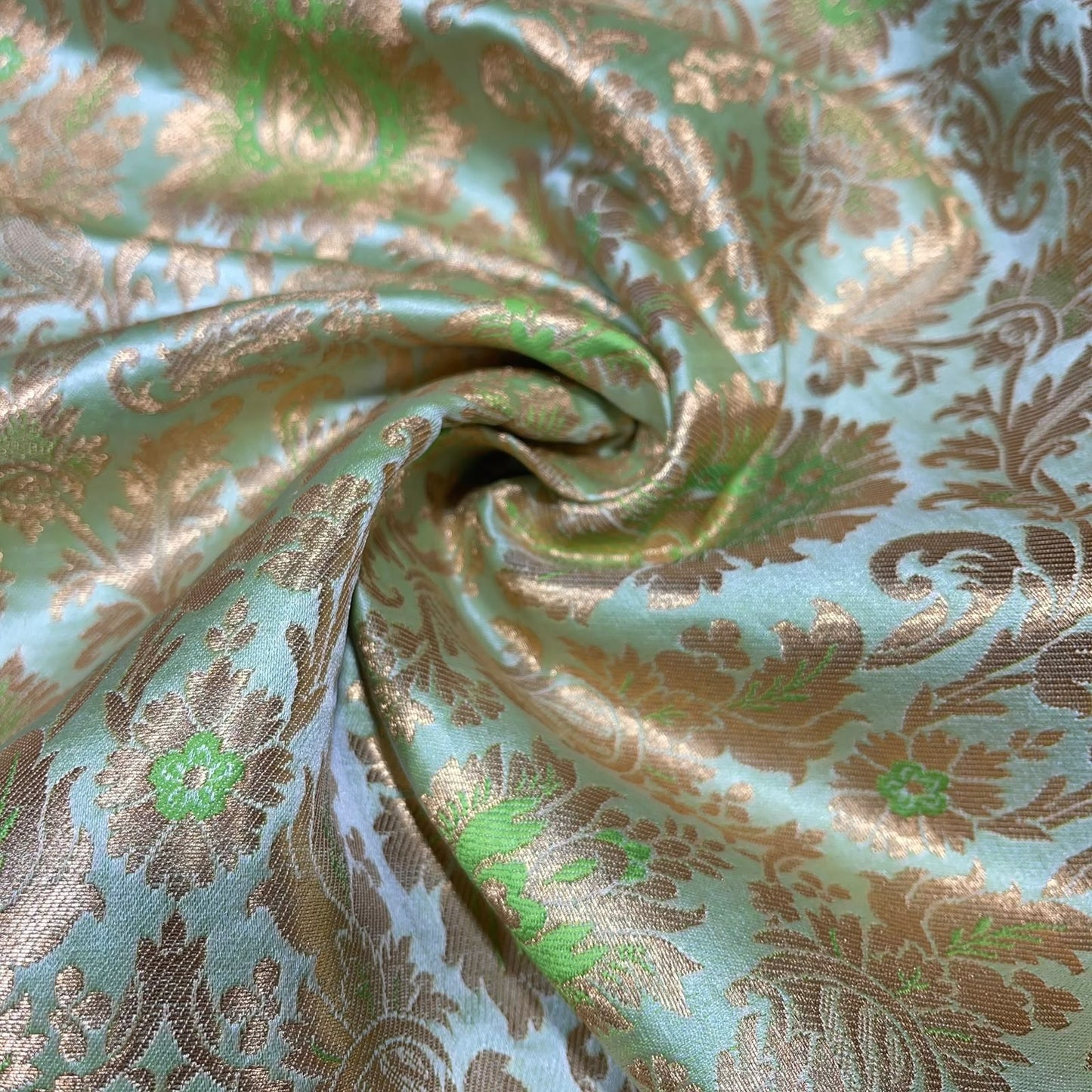 Lime Tulip Damask Banarasi Brocade Bridal, Dressmaking, Costume Fabric 44" Wide By The Meter