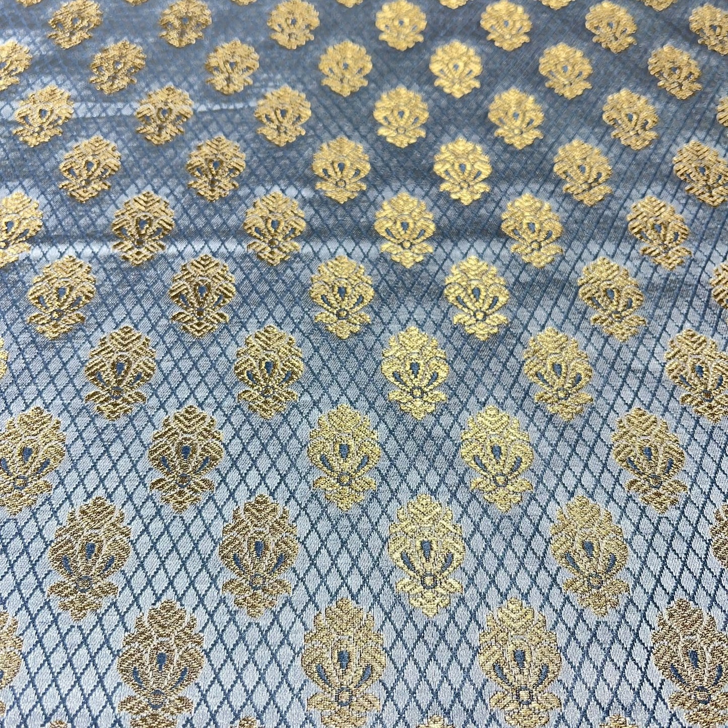 Silver Grey Royal Emblem Banarasi Brocade Bridal, Dressmaking, Costume Fabric 44" Wide By The Meter