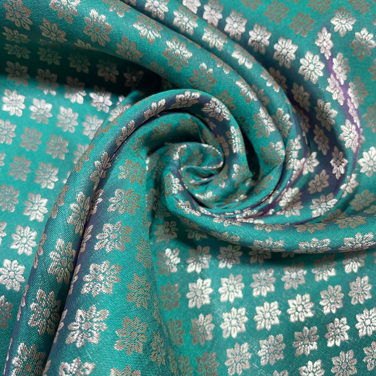 Emerald Green Daisy Floral Banarasi Brocade Bridal, Dressmaking, Costume Fabric 44" Wide By The Meter
