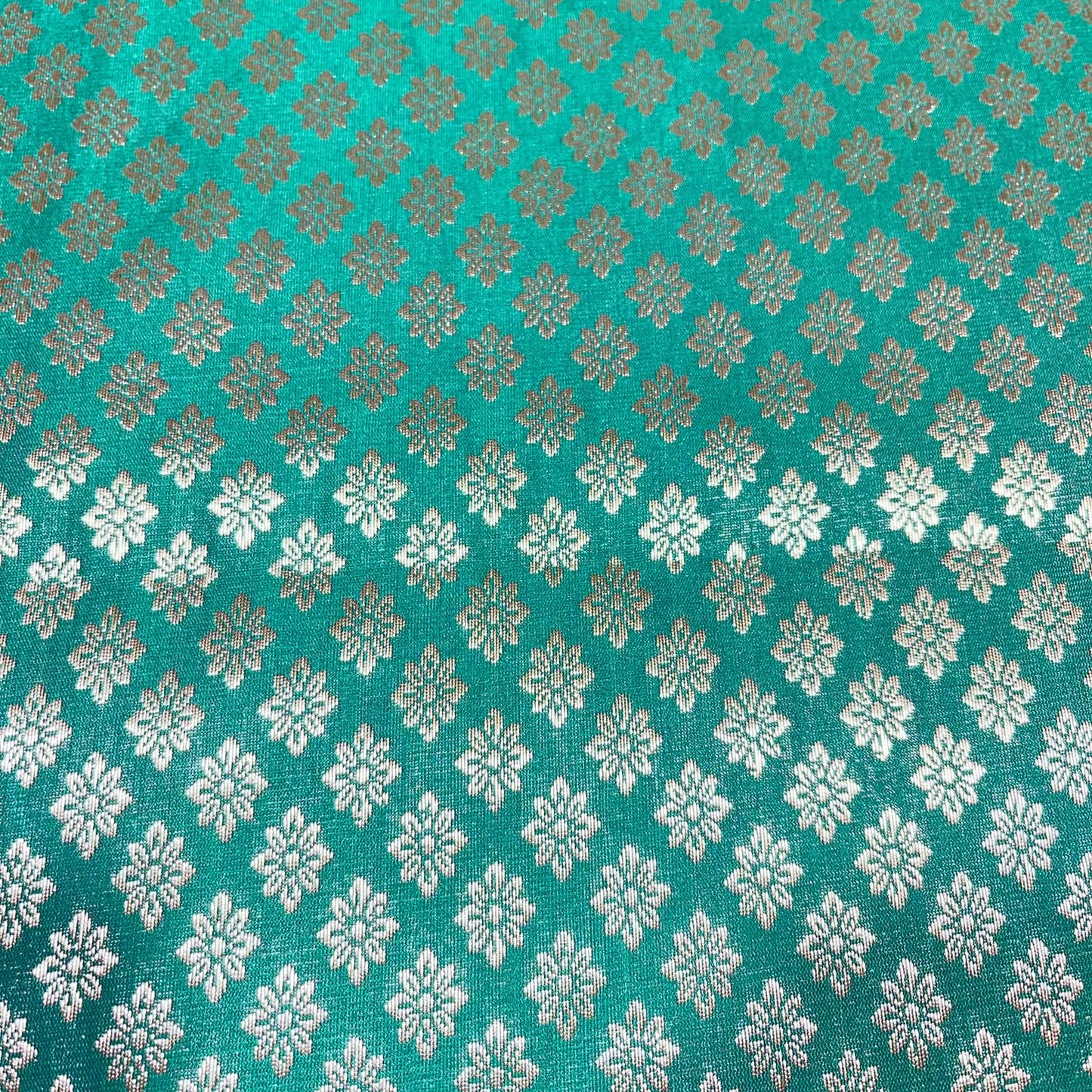 Emerald Green Daisy Floral Banarasi Brocade Bridal, Dressmaking, Costume Fabric 44" Wide By The Meter