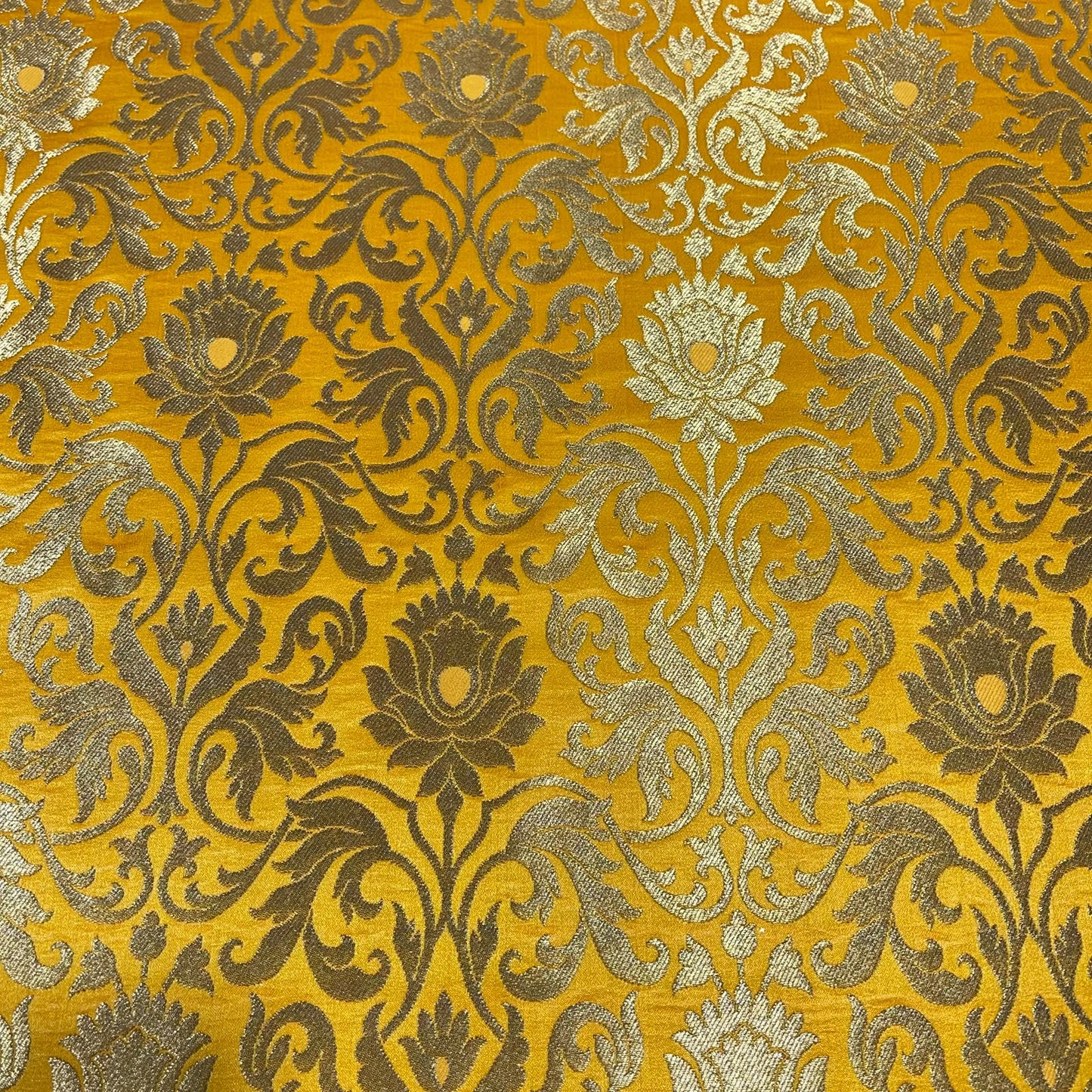 Mustard Floral Tulip Banarasi Brocade Bridal, Dressmaking, Costume Fabric 44" Wide By The Meter