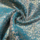 Teal Paisley Floral Banarasi Brocade Bridal, Dressmaking, Costume Fabric 44" Wide By The Meter