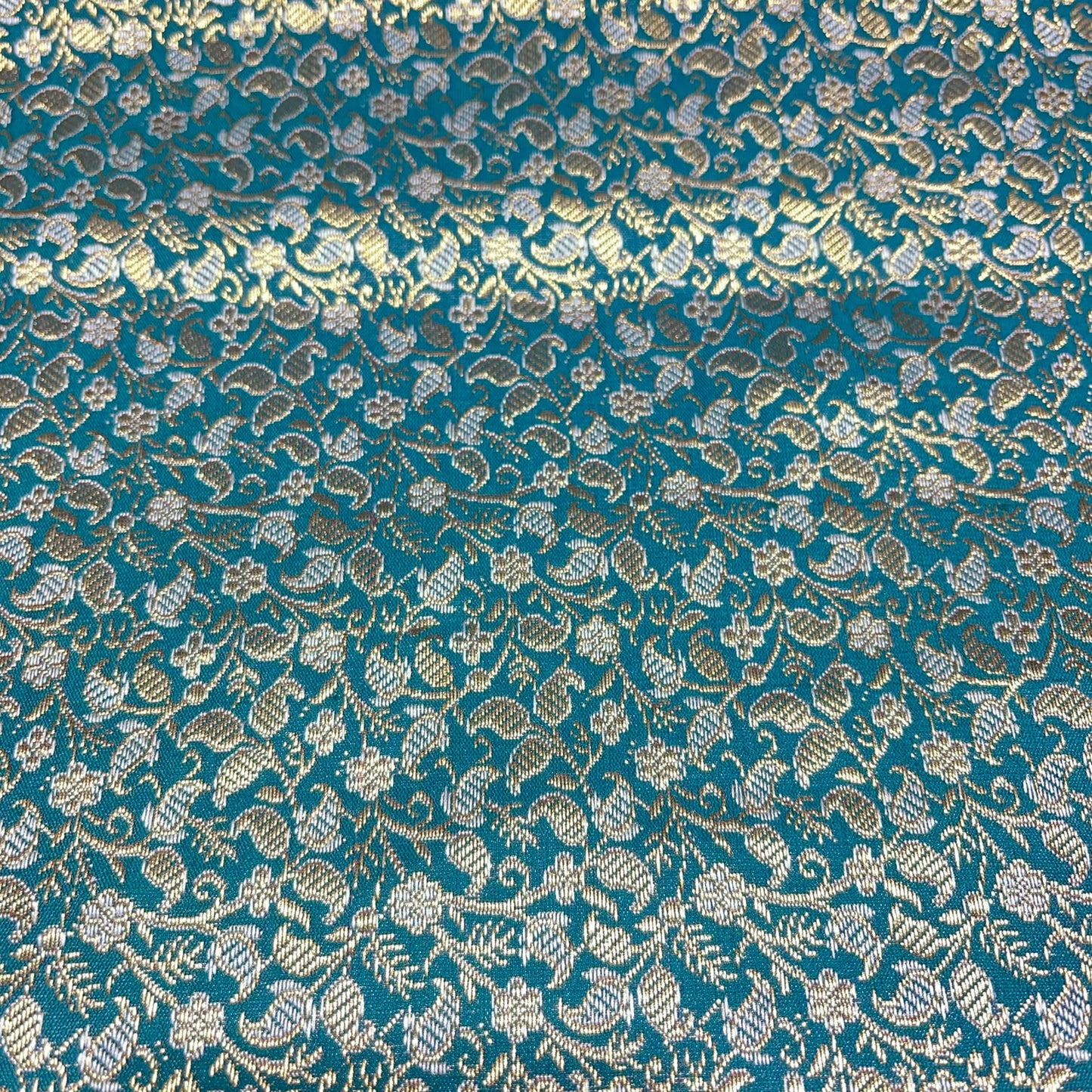Teal Paisley Floral Banarasi Brocade Bridal, Dressmaking, Costume Fabric 44" Wide By The Meter