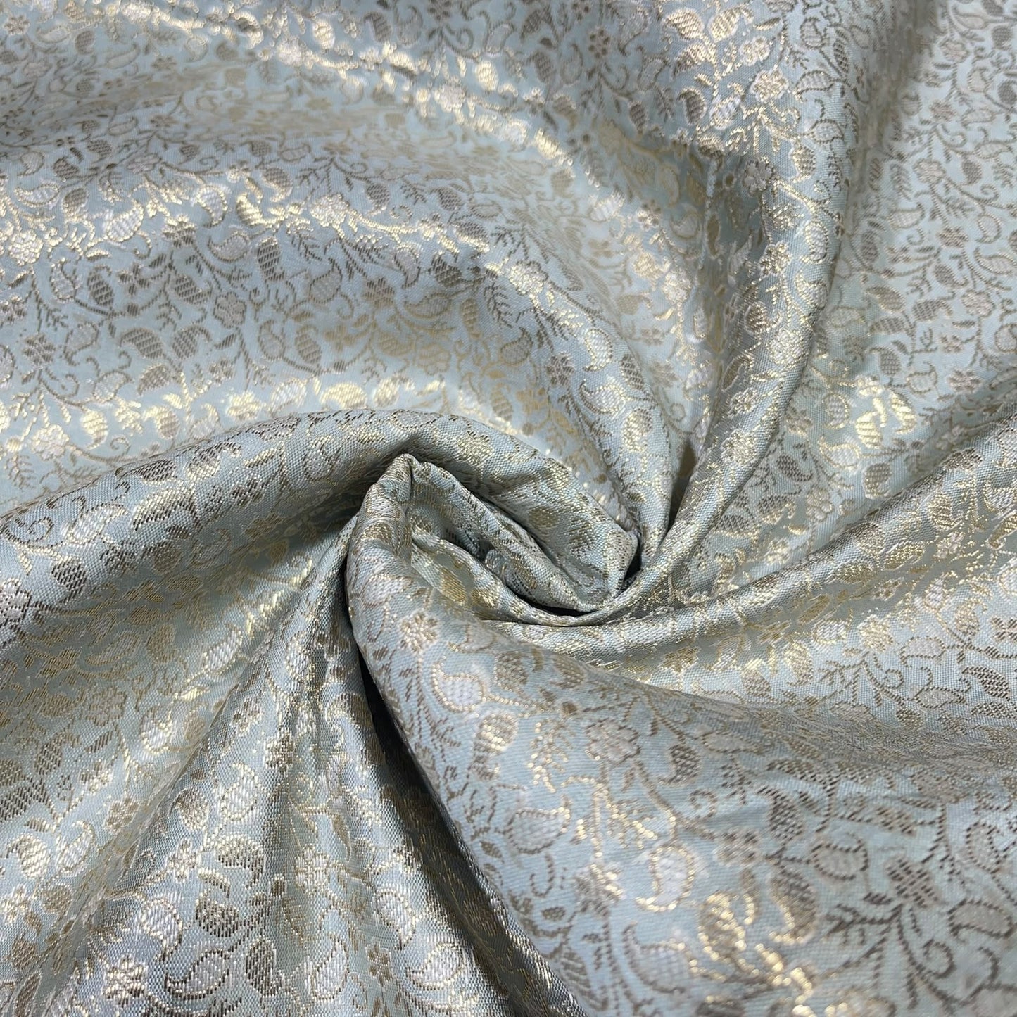 Sage Paisley Floral Banarasi Brocade Bridal, Dressmaking, Costume Fabric 44" Wide By The Meter