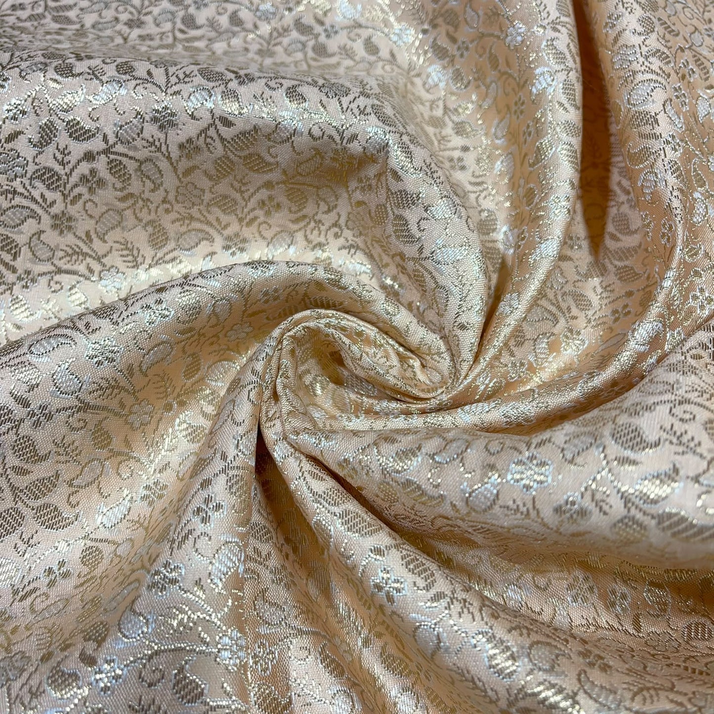 Pale Peach Paisley Floral Banarasi Brocade Bridal, Dressmaking, Costume Fabric 44" Wide By The Meter