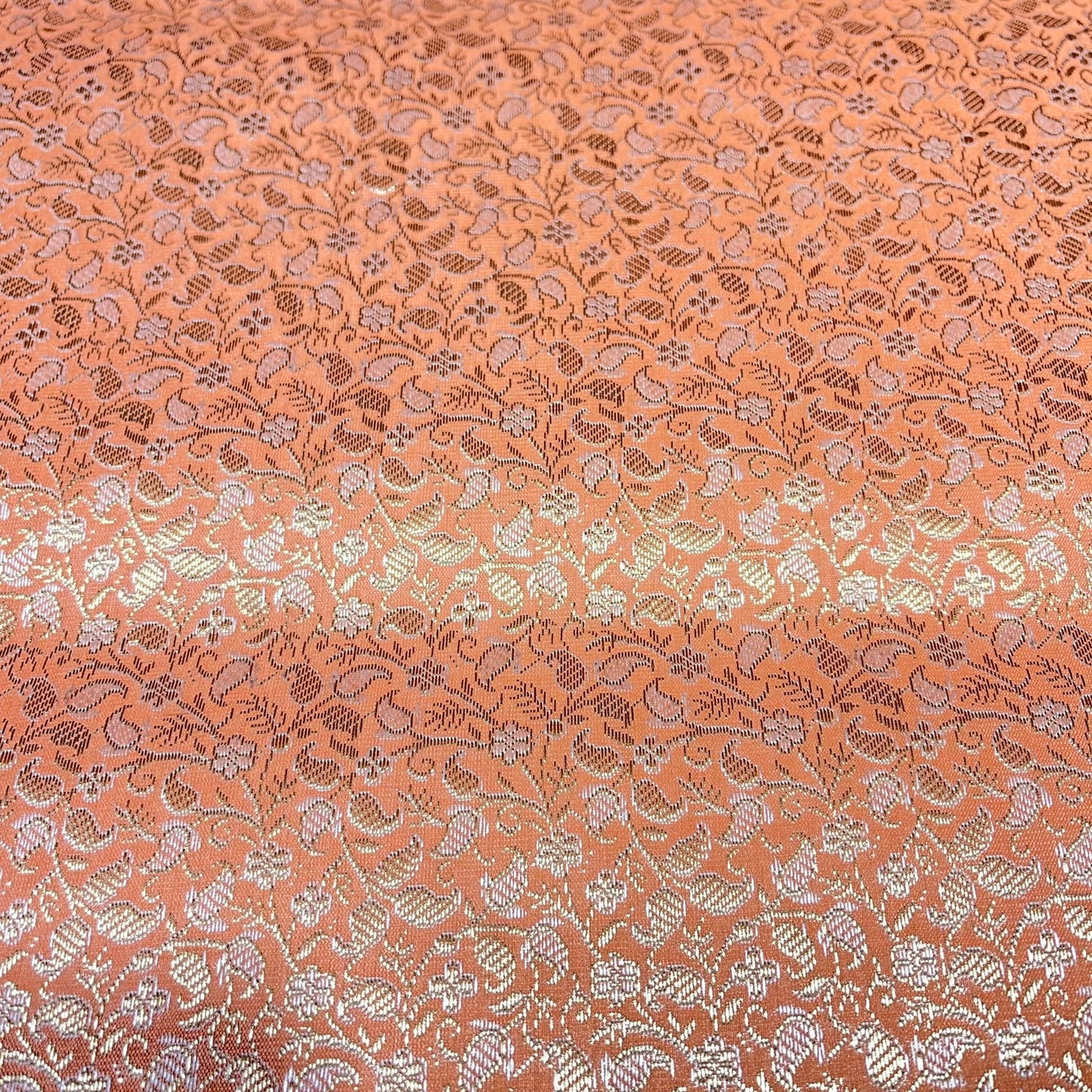 Coral Peach Paisley Floral Banarasi Brocade Bridal, Dressmaking, Costume Fabric 44" Wide By The Meter