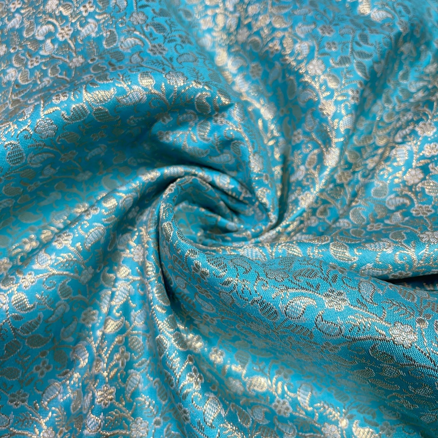 Turquoise Paisley Floral Banarasi Brocade Bridal, Dressmaking, Costume Fabric 44" Wide By The Meter