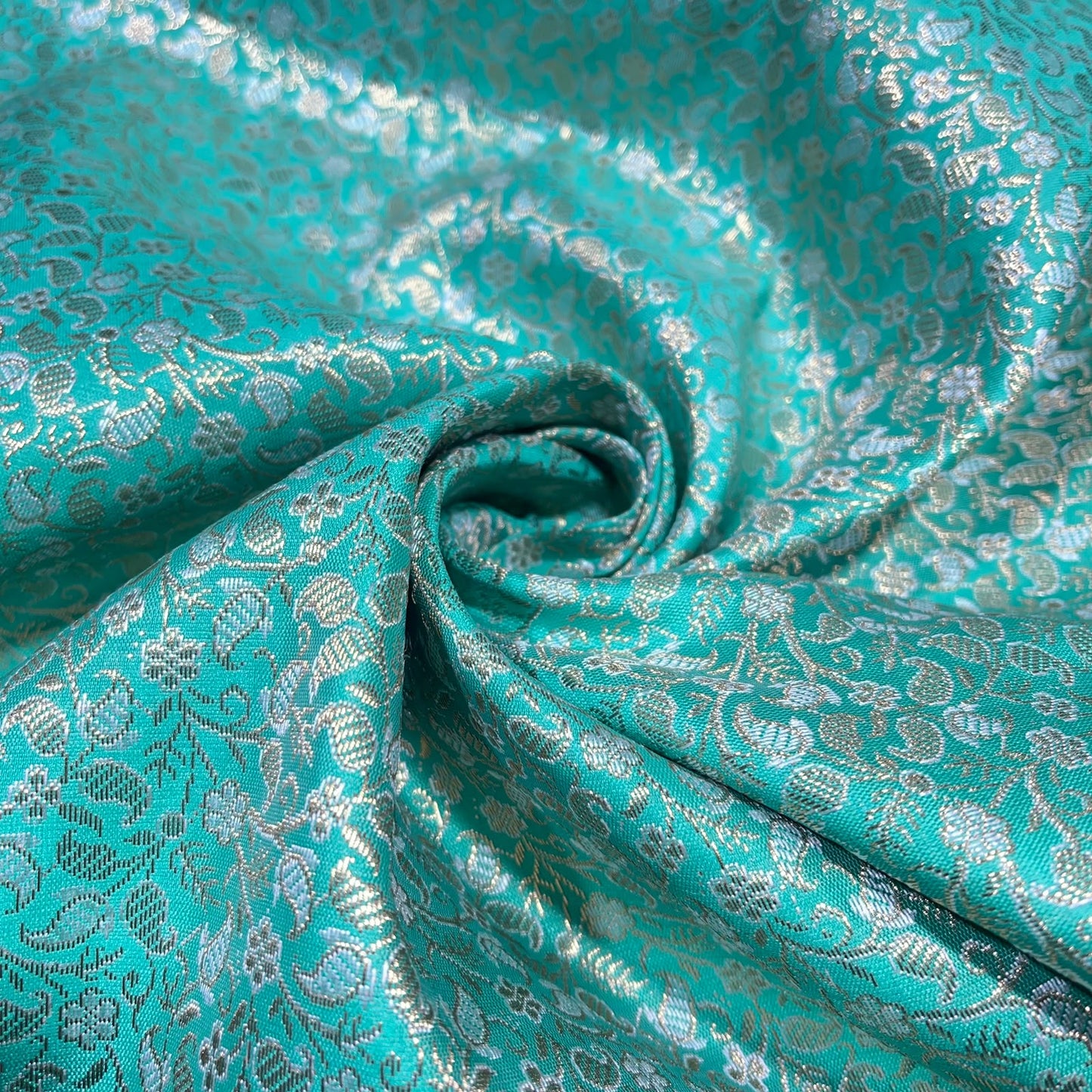 Jade Paisley Floral Banarasi Brocade Bridal, Dressmaking, Costume Fabric 44" Wide By The Meter