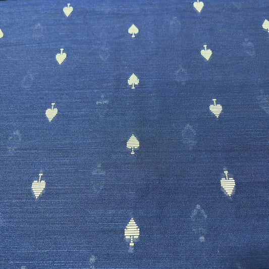 Navy Blue Ace of Spades Print Raw Silk Dupion Dressmaking Craft Fabric 44" Wide By The Meter