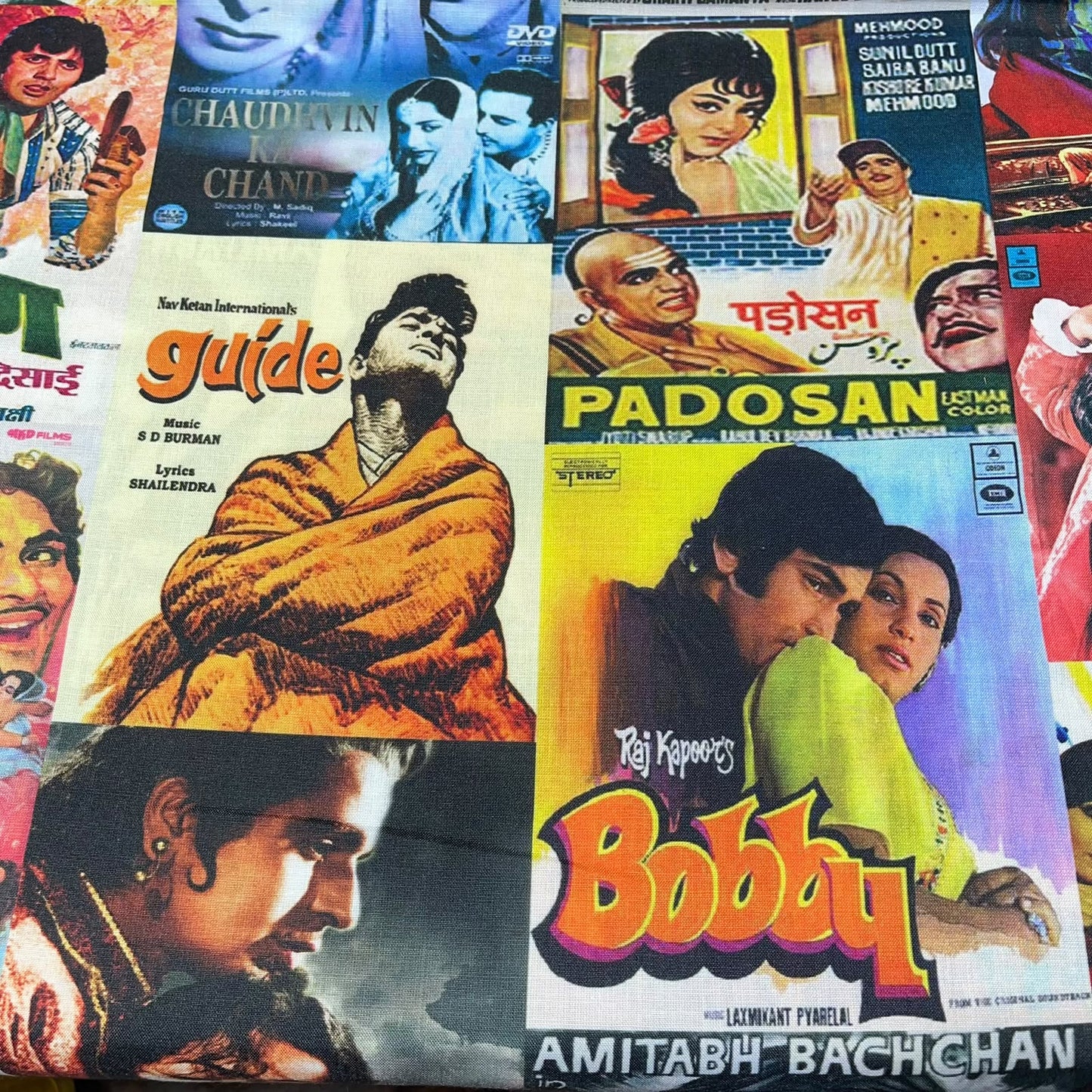 Retro Bollywood Movie Posters Printed Digital 100% Cotton Dressmaking Costume Craft Fabric 44" Wide By The Meter