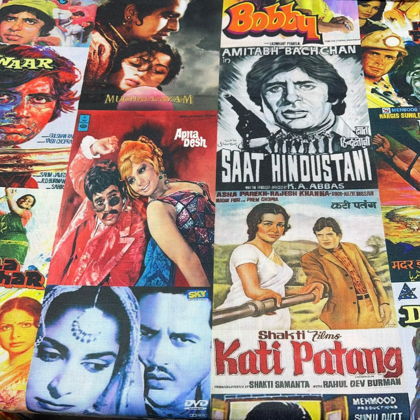 Retro Bollywood Movie Posters Printed Digital 100% Cotton Dressmaking Costume Craft Fabric 44" Wide By The Meter