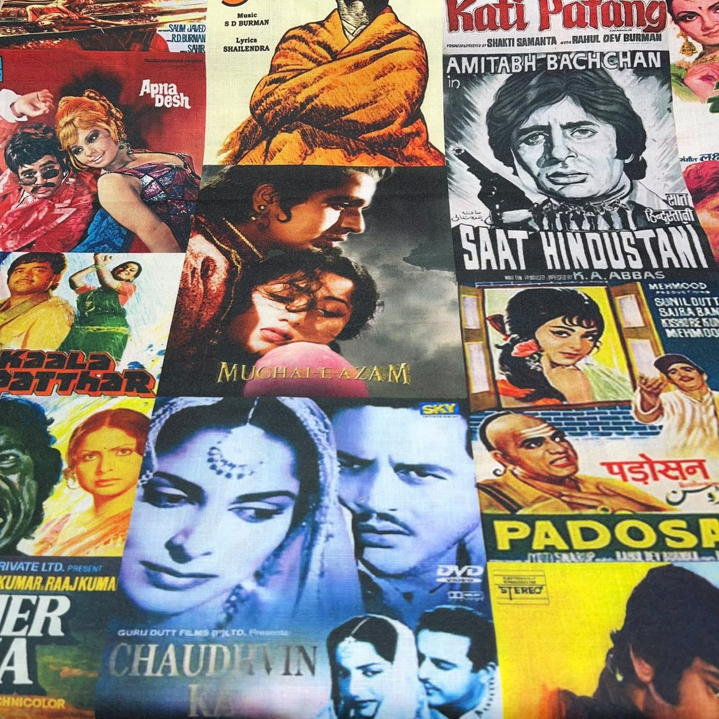 Retro Bollywood Movie Posters Printed Digital 100% Cotton Dressmaking Costume Craft Fabric 44" Wide By The Meter