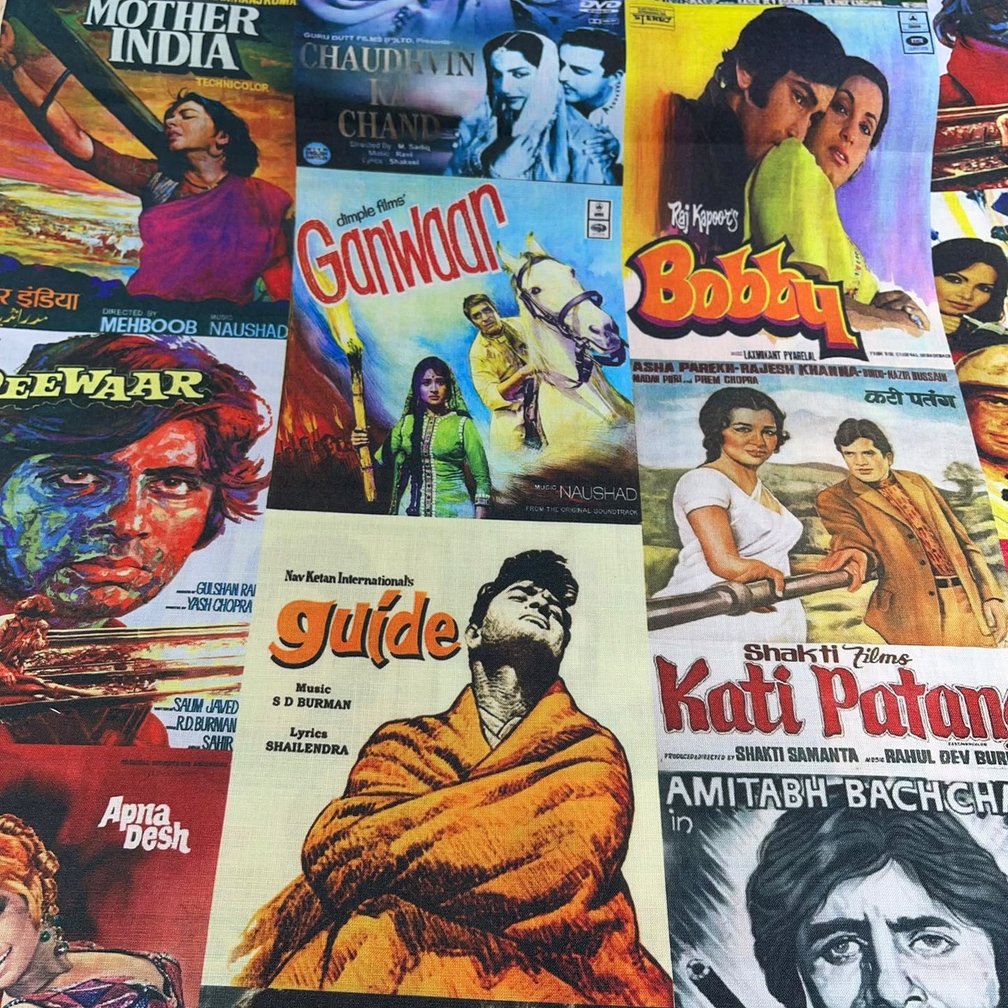 Retro Bollywood Movie Posters Printed Digital 100% Cotton Dressmaking Costume Craft Fabric 44" Wide By The Meter