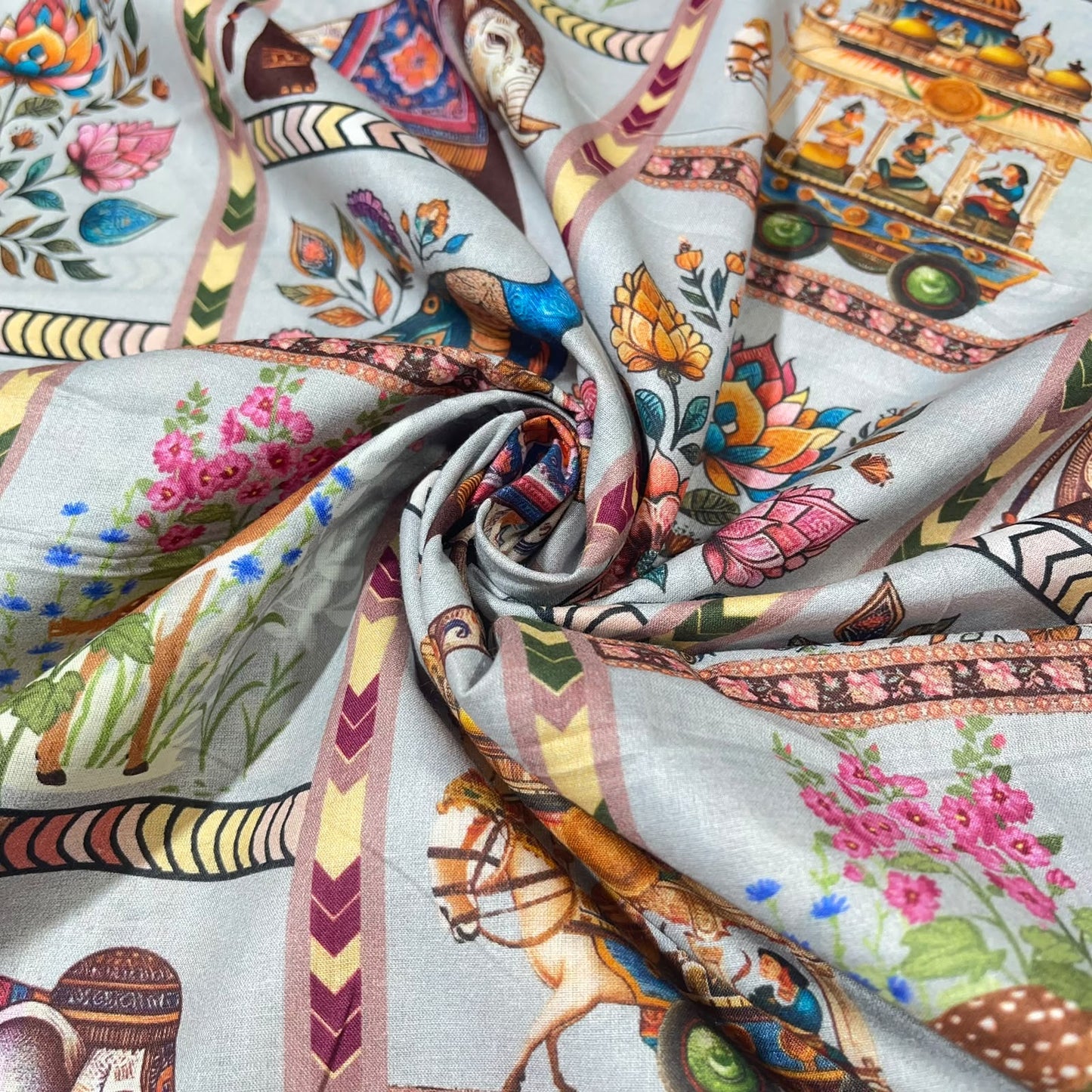 Royal Indian Heritage Printed Digital 100% Cotton Dressmaking Costume Craft Fabric 44" Wide By The Meter