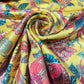 Yellow Floral Tapestry Gold Foil Printed Satin Dressmaking Costume Craft Fabric 44" Wide By The Meter