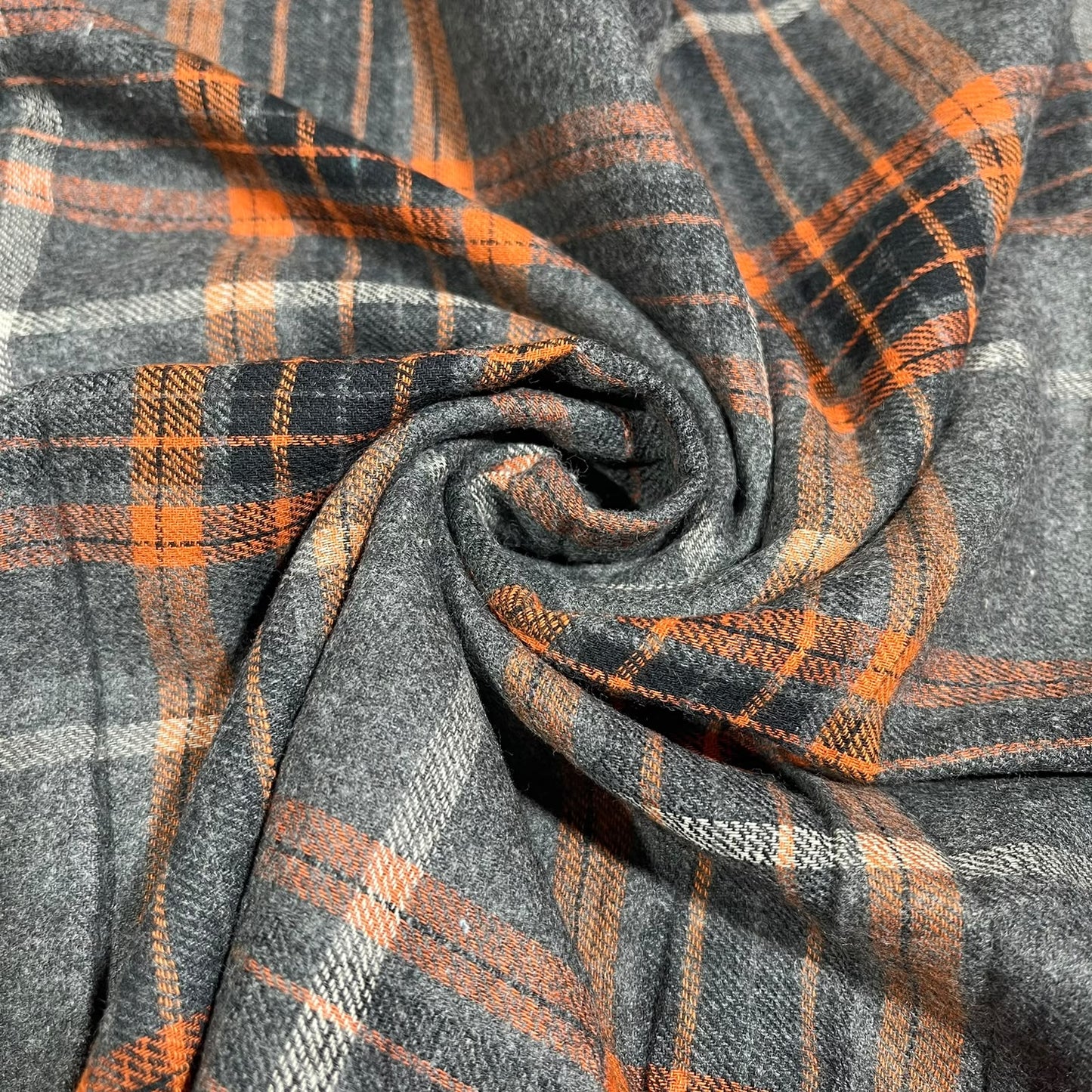 Grey Orange Tartan Brushed Cotton Fabric 58" Wide – Soft Plaid Check Fabric By The Metre
