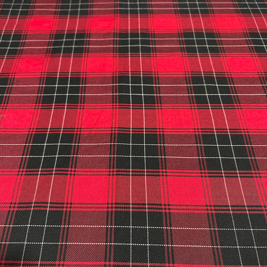 Red Black Tartan Viscose Fabric – Classic Plaid Check Dressmaking Clothing Fabric 58" Wide By The Metre