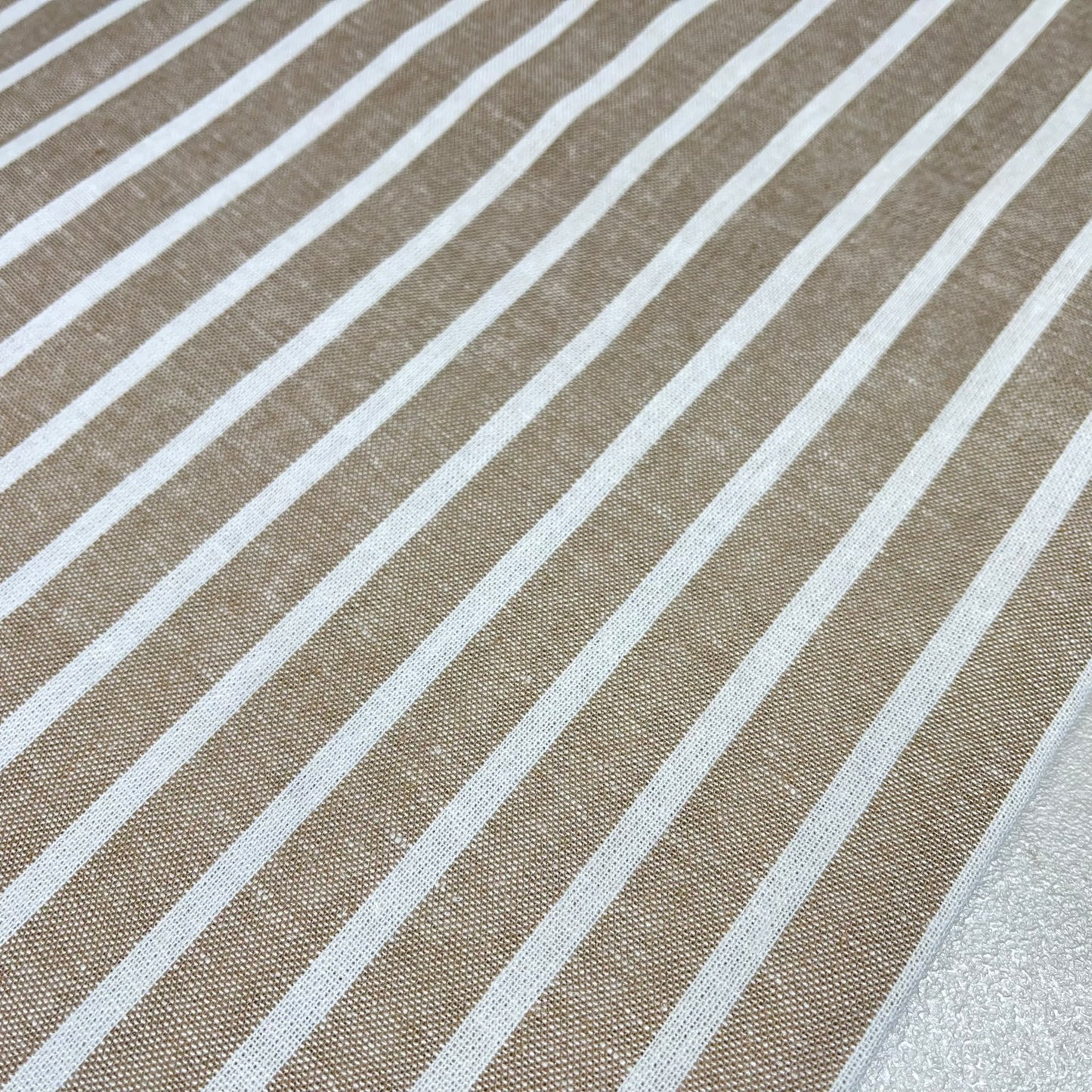 Taupe Classic Stripe 100% Cotton Striped Linen Dressmaking Quilting Crafts Sewing Fabric 58" Wide By The Meter