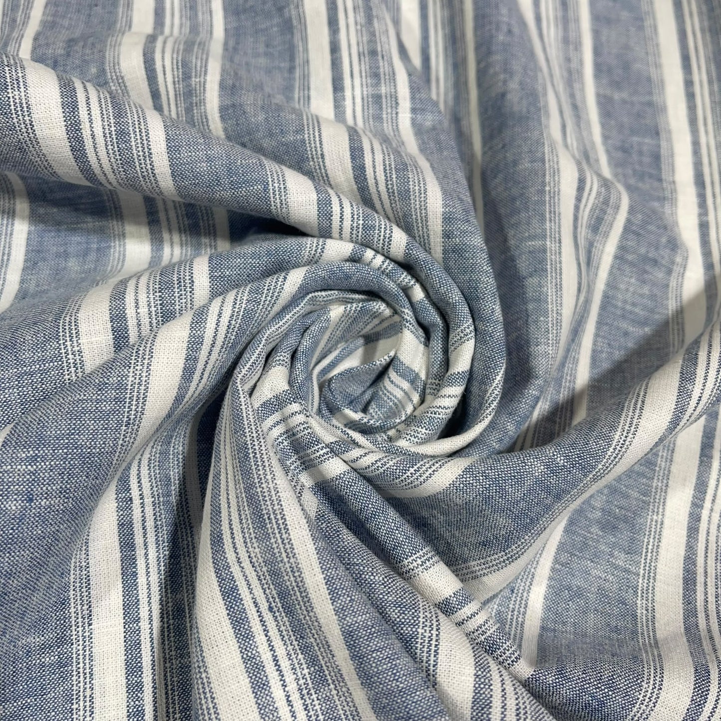 Denim Blue Heritage Stripe 100% Cotton Striped Linen Dressmaking Quilting Crafts Sewing Fabric 58" Wide By The Meter