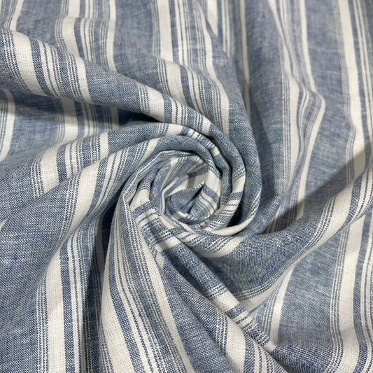 Denim Blue Heritage Stripe 100% Cotton Striped Linen Dressmaking Quilting Crafts Sewing Fabric 58" Wide By The Meter