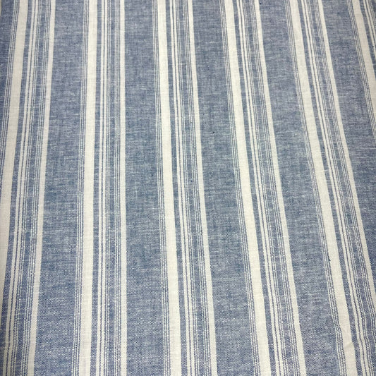 Denim Blue Heritage Stripe 100% Cotton Striped Linen Dressmaking Quilting Crafts Sewing Fabric 58" Wide By The Meter