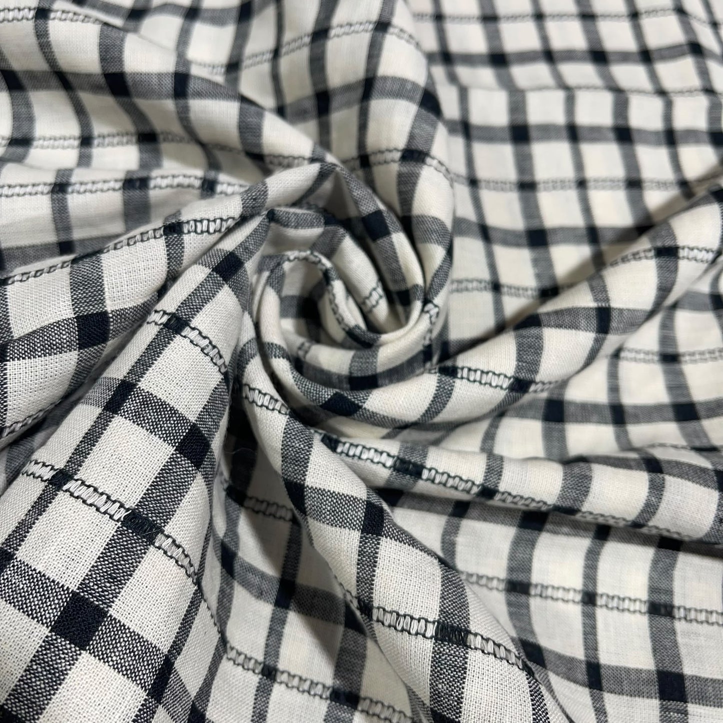 Black Windowpane Check 100% Cotton Linen Dressmaking Quilting Crafts Sewing Fabric 58" Wide By The Meter