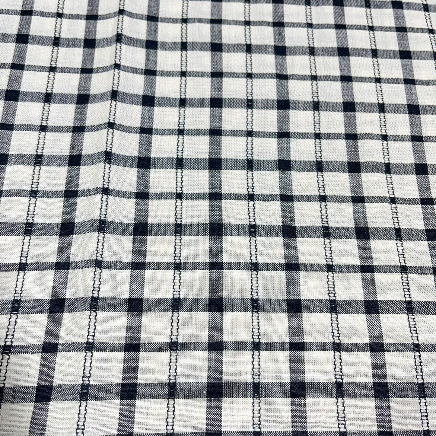 Black Windowpane Check 100% Cotton Linen Dressmaking Quilting Crafts Sewing Fabric 58" Wide By The Meter