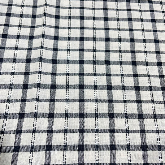 Black Windowpane Check 100% Cotton Linen Dressmaking Quilting Crafts Sewing Fabric 58" Wide By The Meter