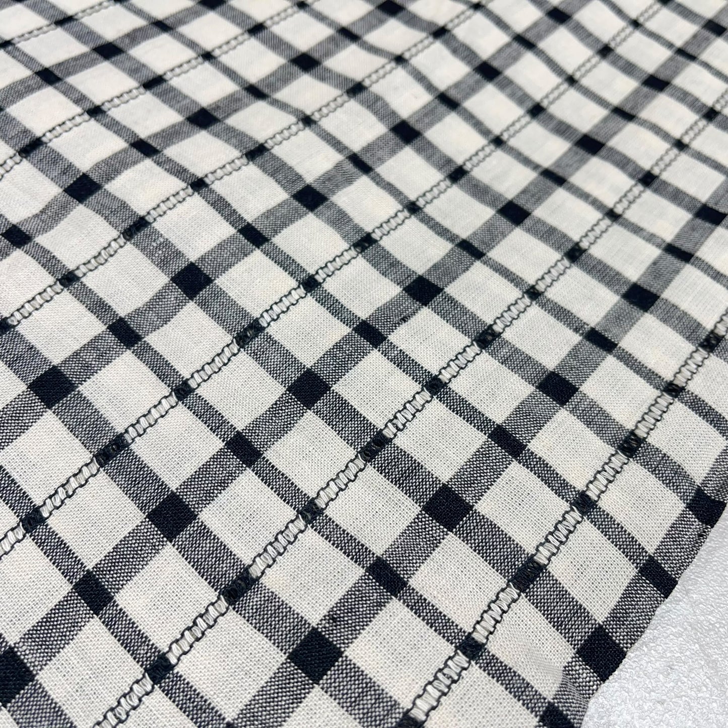 Black Windowpane Check 100% Cotton Linen Dressmaking Quilting Crafts Sewing Fabric 58" Wide By The Meter