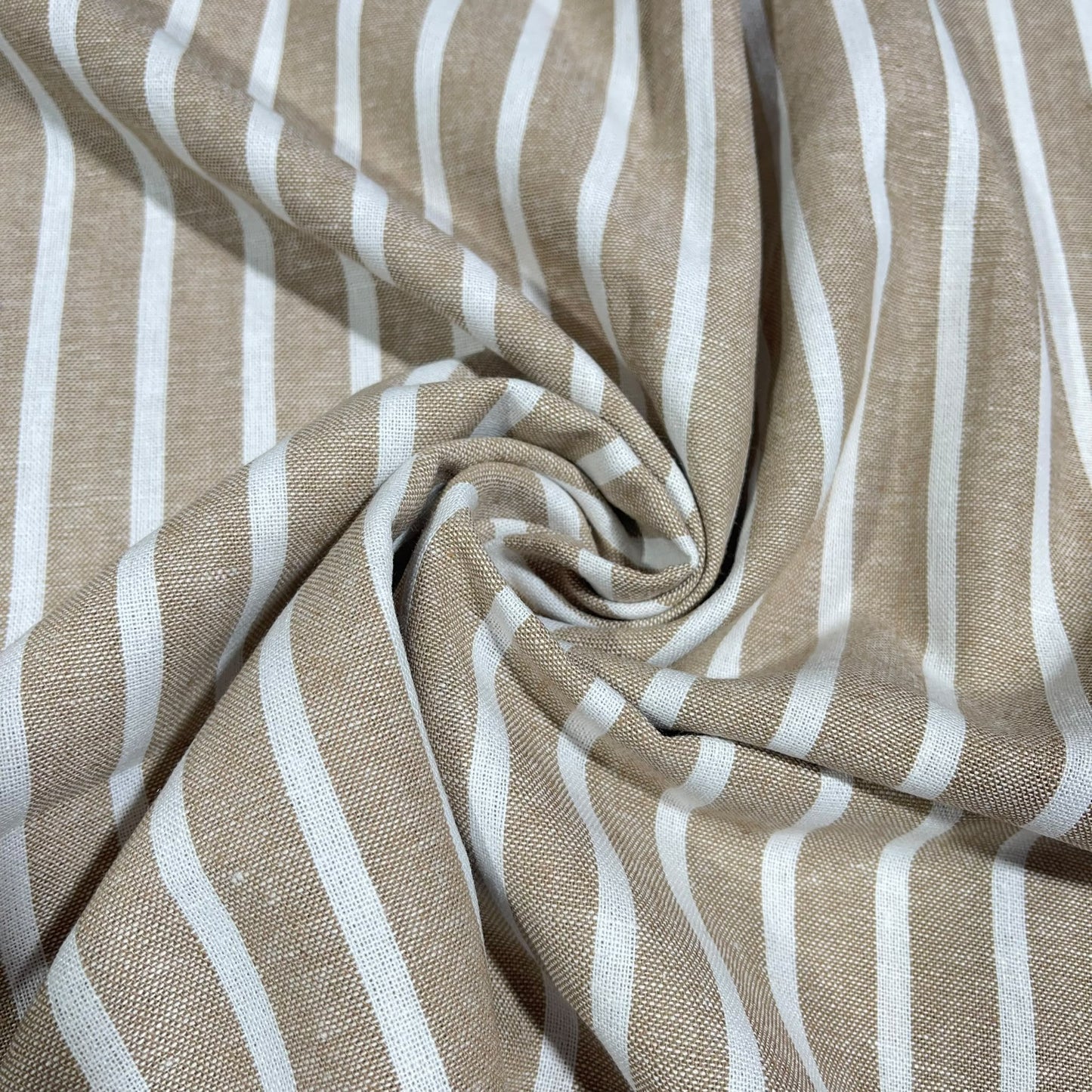 Taupe Classic Stripe 100% Cotton Striped Linen Dressmaking Quilting Crafts Sewing Fabric 58" Wide By The Meter