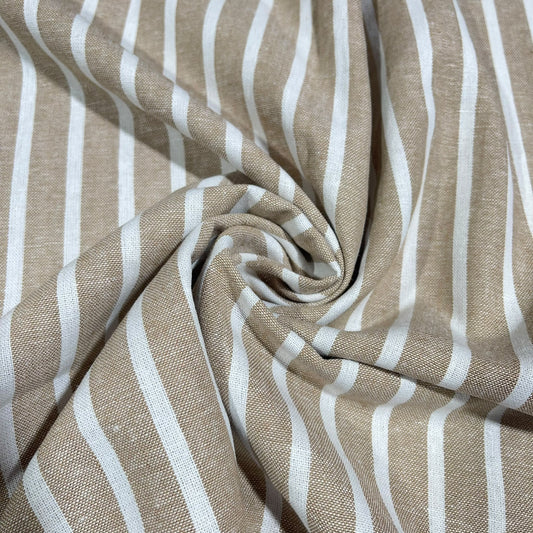 Taupe Classic Stripe 100% Cotton Striped Linen Dressmaking Quilting Crafts Sewing Fabric 58" Wide By The Meter