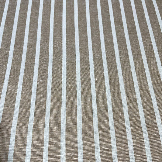 Taupe Classic Stripe 100% Cotton Striped Linen Dressmaking Quilting Crafts Sewing Fabric 58" Wide By The Meter