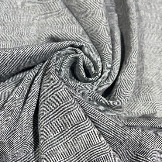 Grey Herringbone Weave Stripe 100% Pure Linen Dressmaking, Sewing, Costume Fabric 58" Wide By The Meter