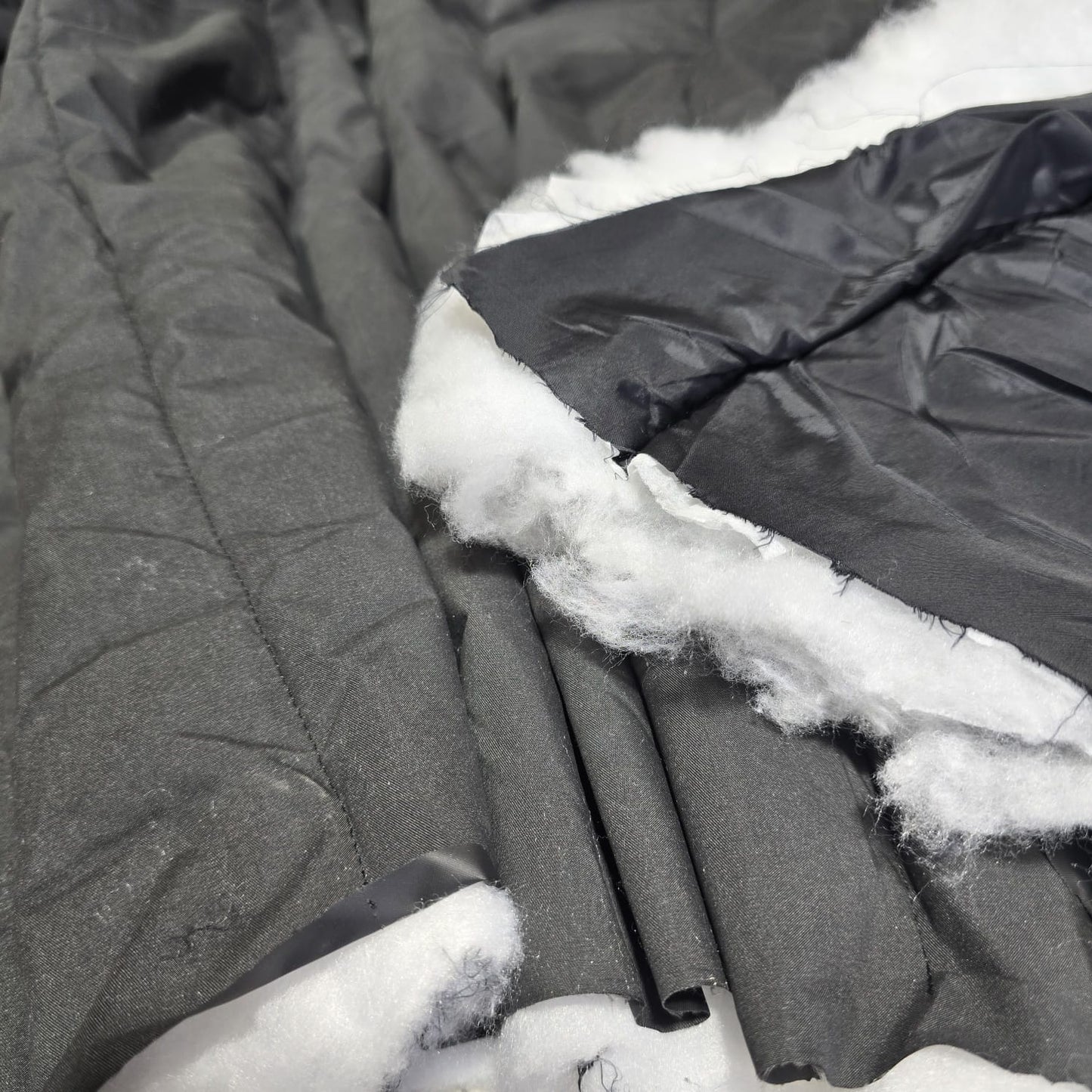 Designer Deadstock Black Water Resistant Quilted Fabric – Padded Polyester Jacket & Coat Material 150cm Wide By The Metre