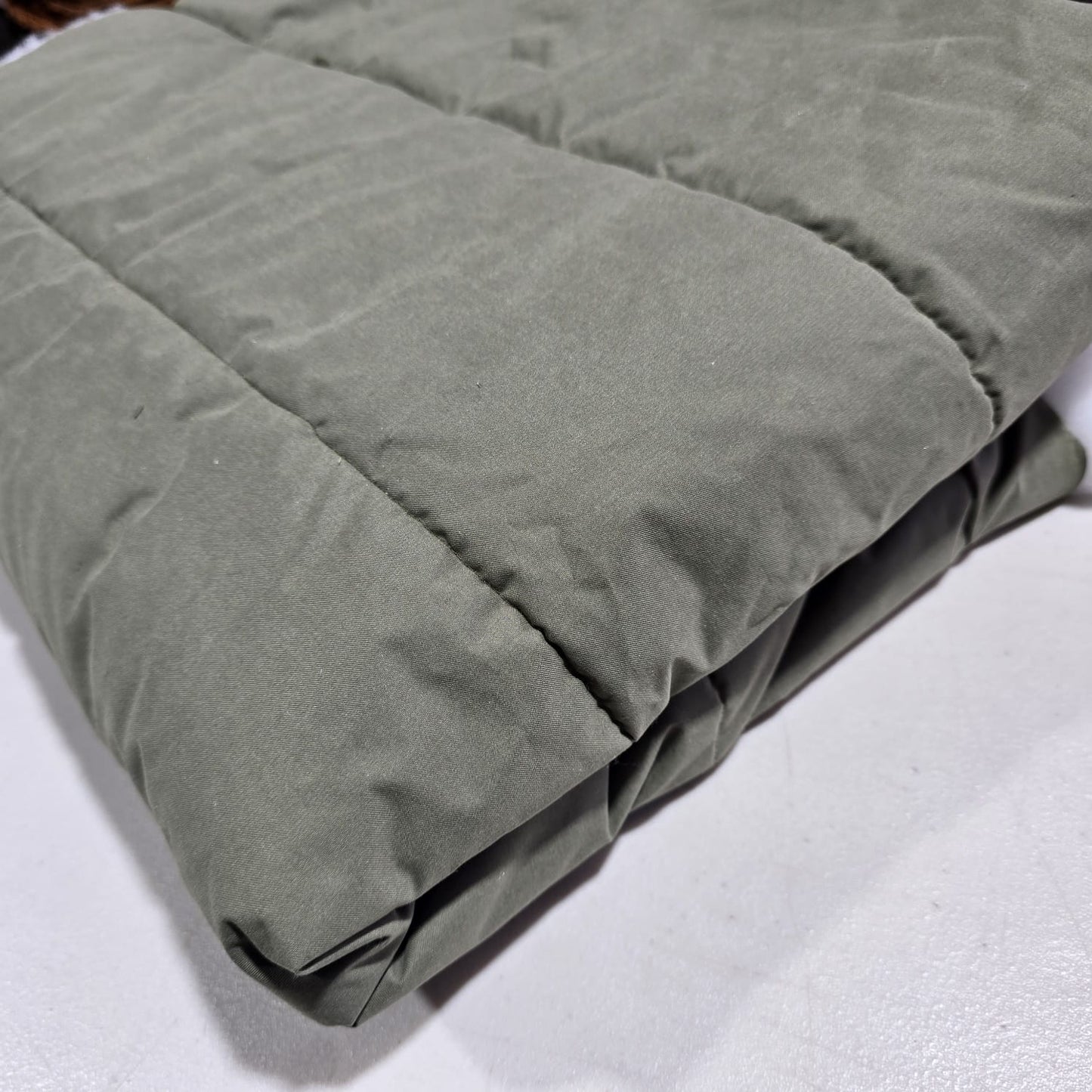 Designer Deadstock Khaki Water Resistant Pre-Quilted Polyester Fabric – Padded Jacket & Coat Material 150cm Wide By The Metre