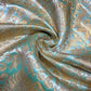 Aqua Turquoise Damask Leaf Banarasi Brocade Bridal, Dressmaking, Costume Fabric 44" Wide By The Meter