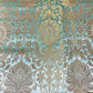 Aqua Turquoise Damask Leaf Banarasi Brocade Bridal, Dressmaking, Costume Fabric 44" Wide By The Meter
