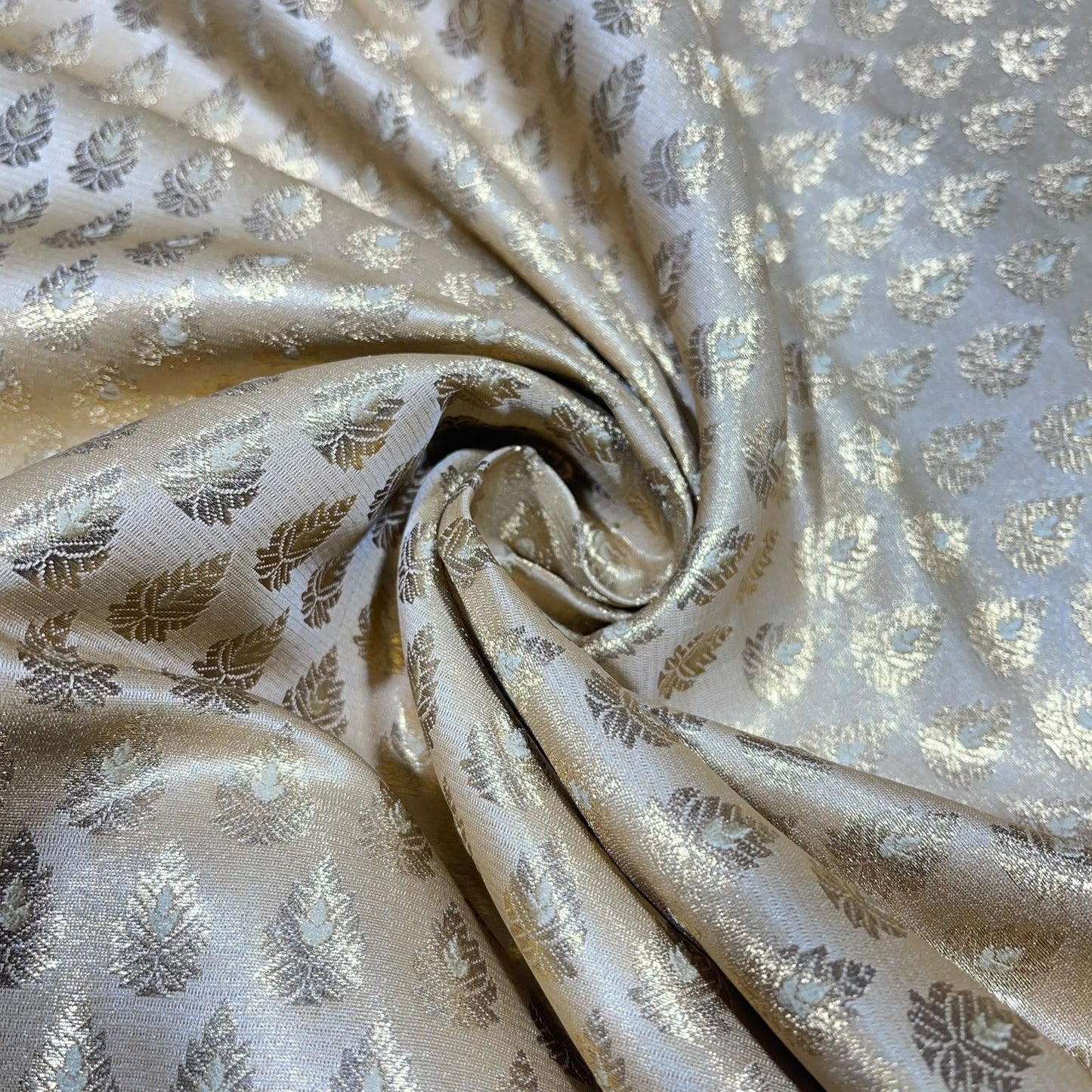 Golden Leaf Jacquard Banarasi Brocade Bridal, Dressmaking, Costume Fabric 44" Wide By The Meter