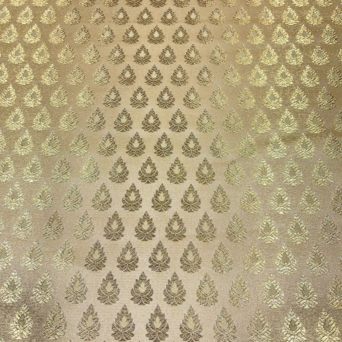 Golden Leaf Jacquard Banarasi Brocade Bridal, Dressmaking, Costume Fabric 44" Wide By The Meter