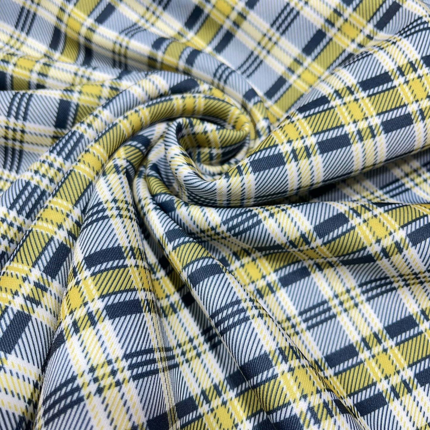 Yellow Navy Tartan Check Scuba Fabric 58" Wide – Plaid Stretch Dressmaking Fabric By The Metre