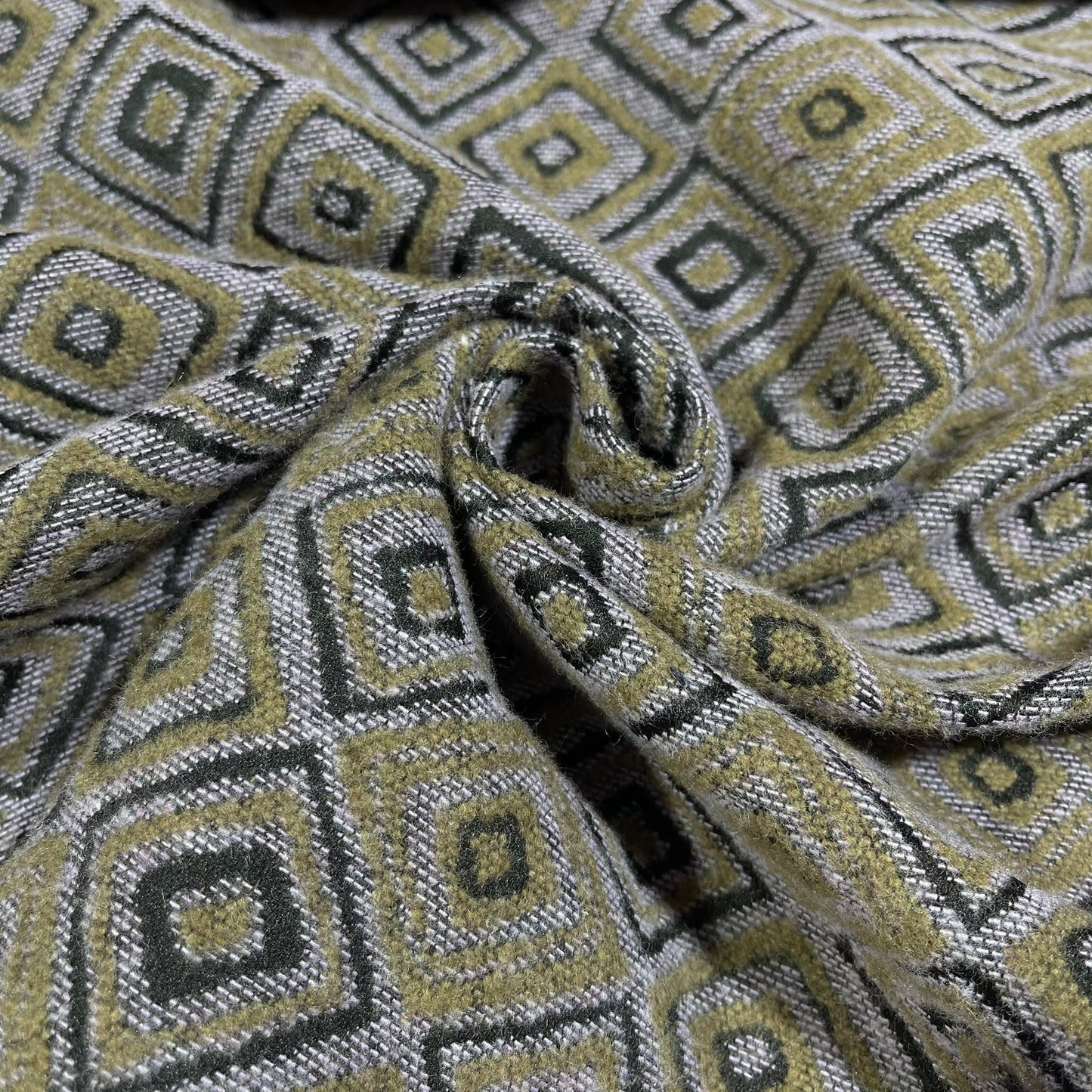 Misty Lilac & Olive Jacquard Italian Wool Blend Fabric – Premium Coat, Jacket, Dress & Costume Material – 58" Wide