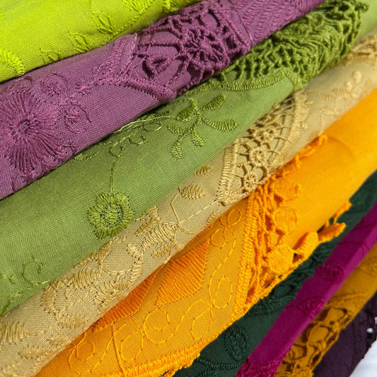 Cotton Floral Embroidery Fabric Lace Broderie Anglaise Dress Craft Material 44" By the Meter