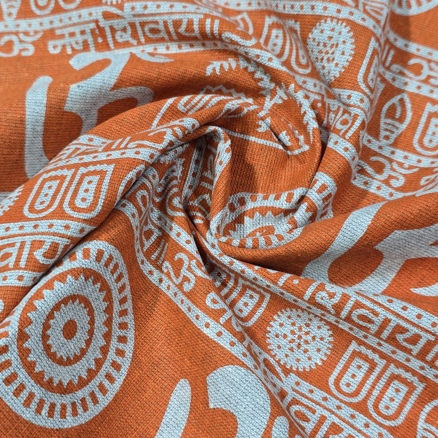 Om Symbol Cotton Linen Fabric 44" Wide | Spiritual Print Dressmaking, Craft & Home Décor Material by the Metre